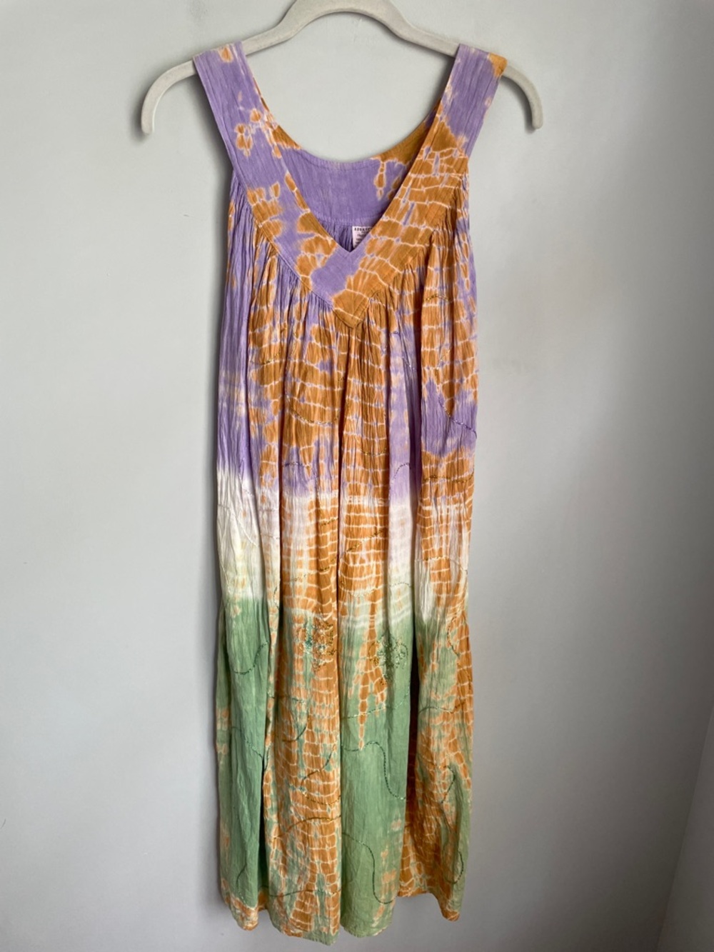 Advance Apparels Lavender, Orange & Green Tie-Dye Maxi Sleeveless Dress One Size